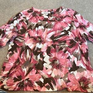 Alfred Dunner Pink and Brown Floral Blouse